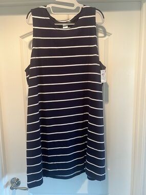GAP Navy and White Striped Sleeveless Shift Dress XL